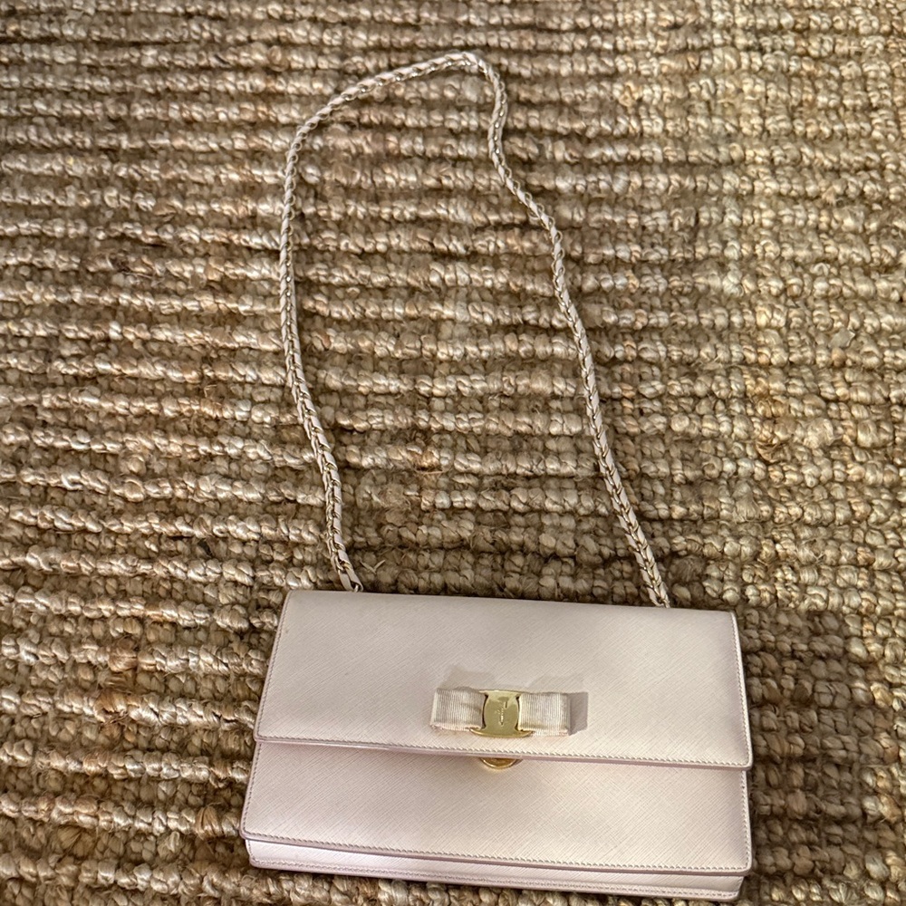 Salvatore Ferragamo Cream Clutch with Gold Accents